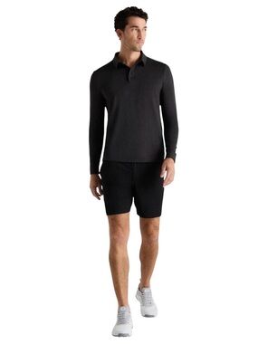 NEW Quince Flowknit Breeze Performance Long Sleeve Polo Large Heather Black